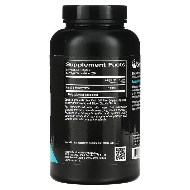 Sierra Fit, Creatine, 750 mg, 240 vegetarische Kapseln